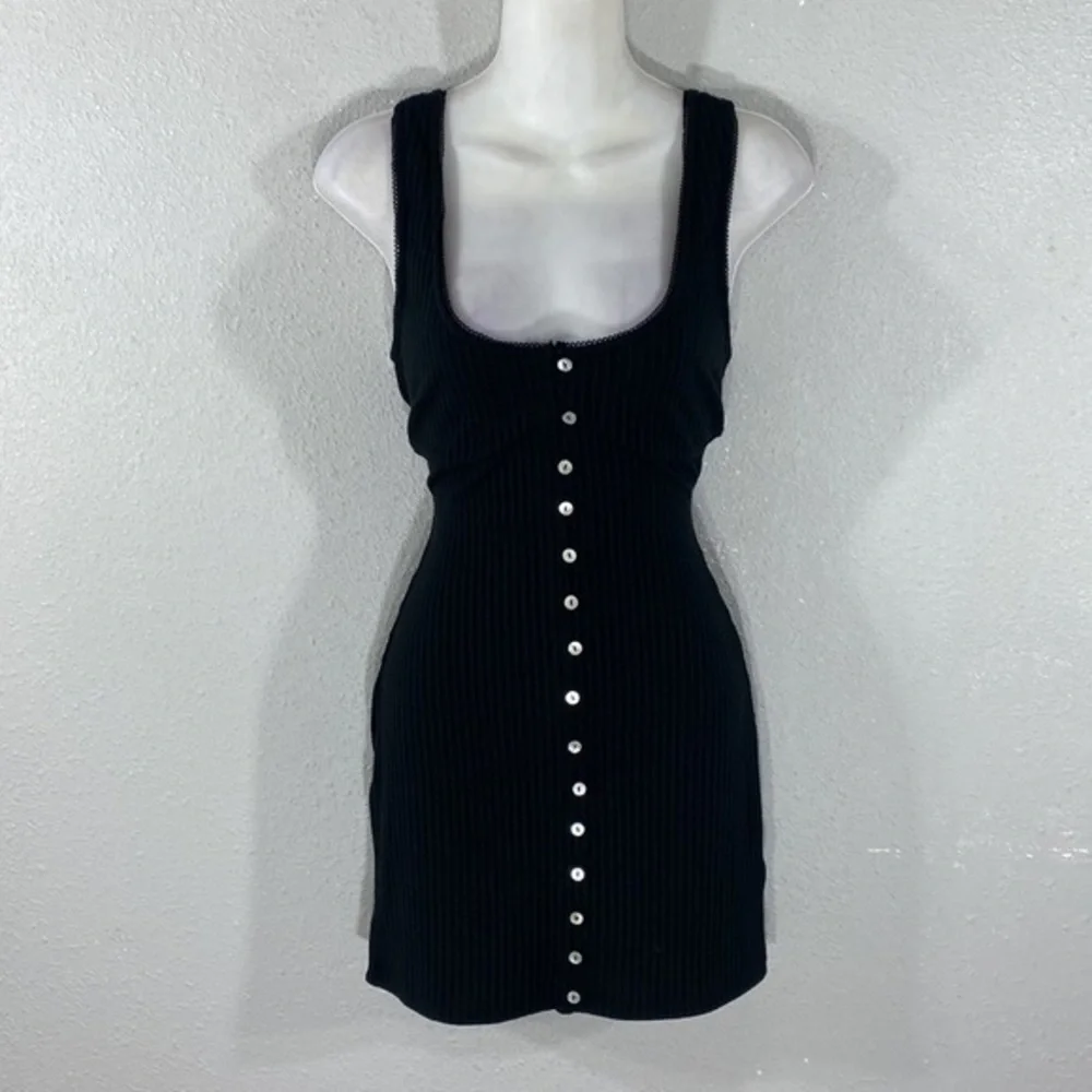 Lovers + Friends Tatiana Black Tank Button Down Mini Dress C.C10 - Picture 2 of 12
